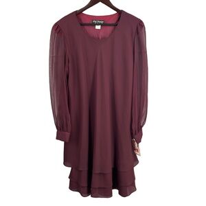 VTG Lady Hampton Nites Wine Chiffon Tiered Dress Sheer Sleeves Sz 22 US Made New